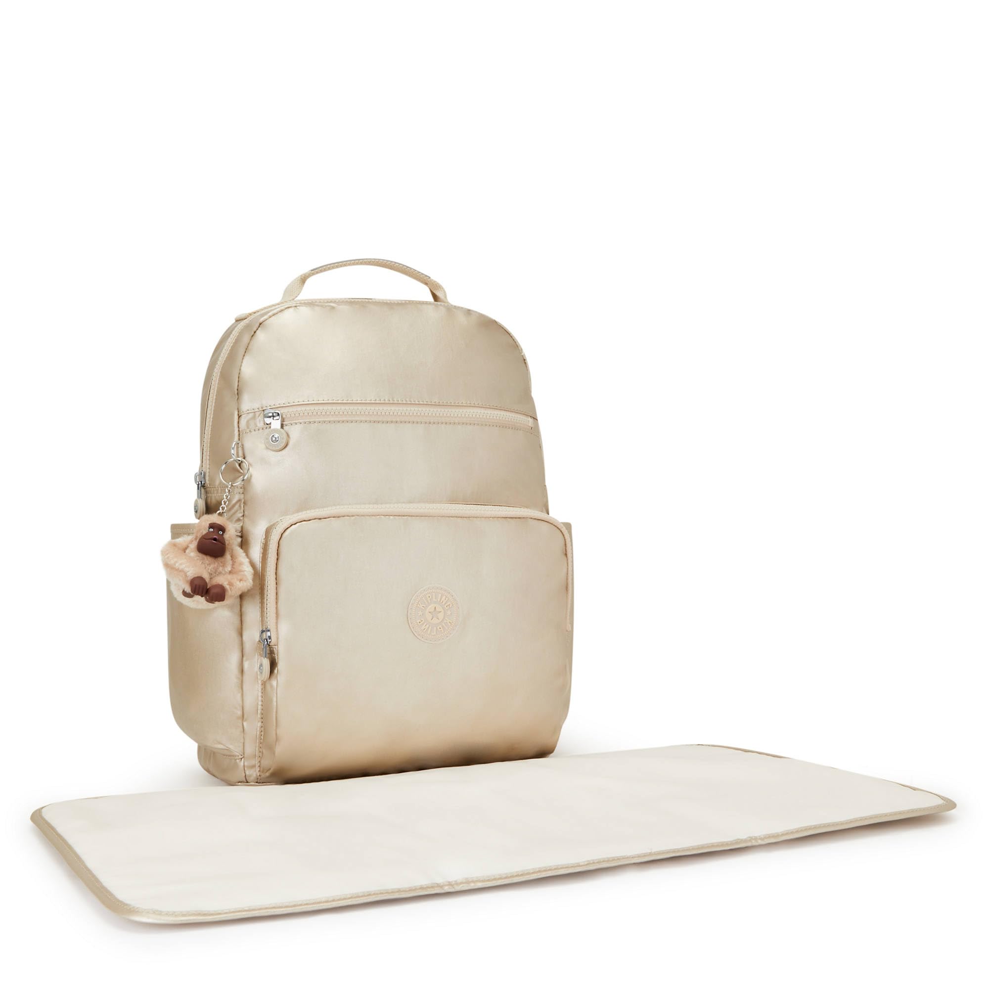 Kipling So Baby backpack open main compartment showing organized storage