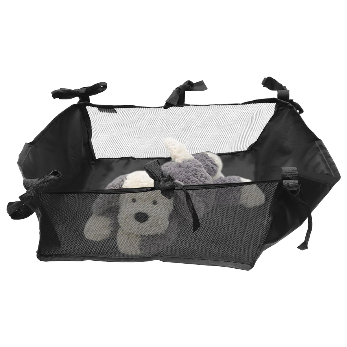 Kisangel stroller storage mesh bag under-stroller attachment provides easy access to essentials.