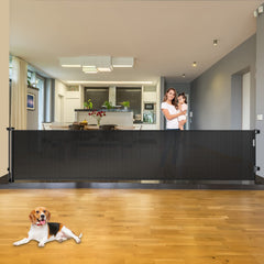 KISKIZ 110-inch retractable gate assembled for wide doorway, perfect for large openings