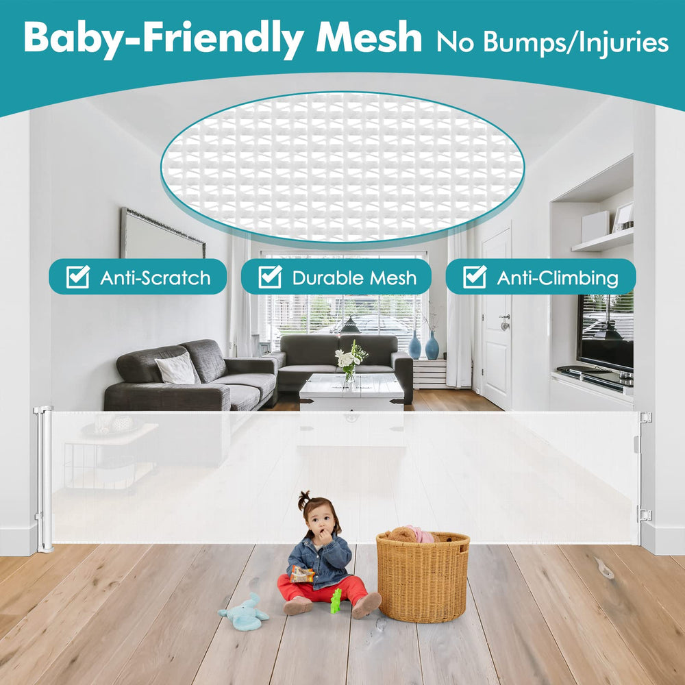 KISKIZ gate with pet-friendly mesh designed to withstand claws and paws.