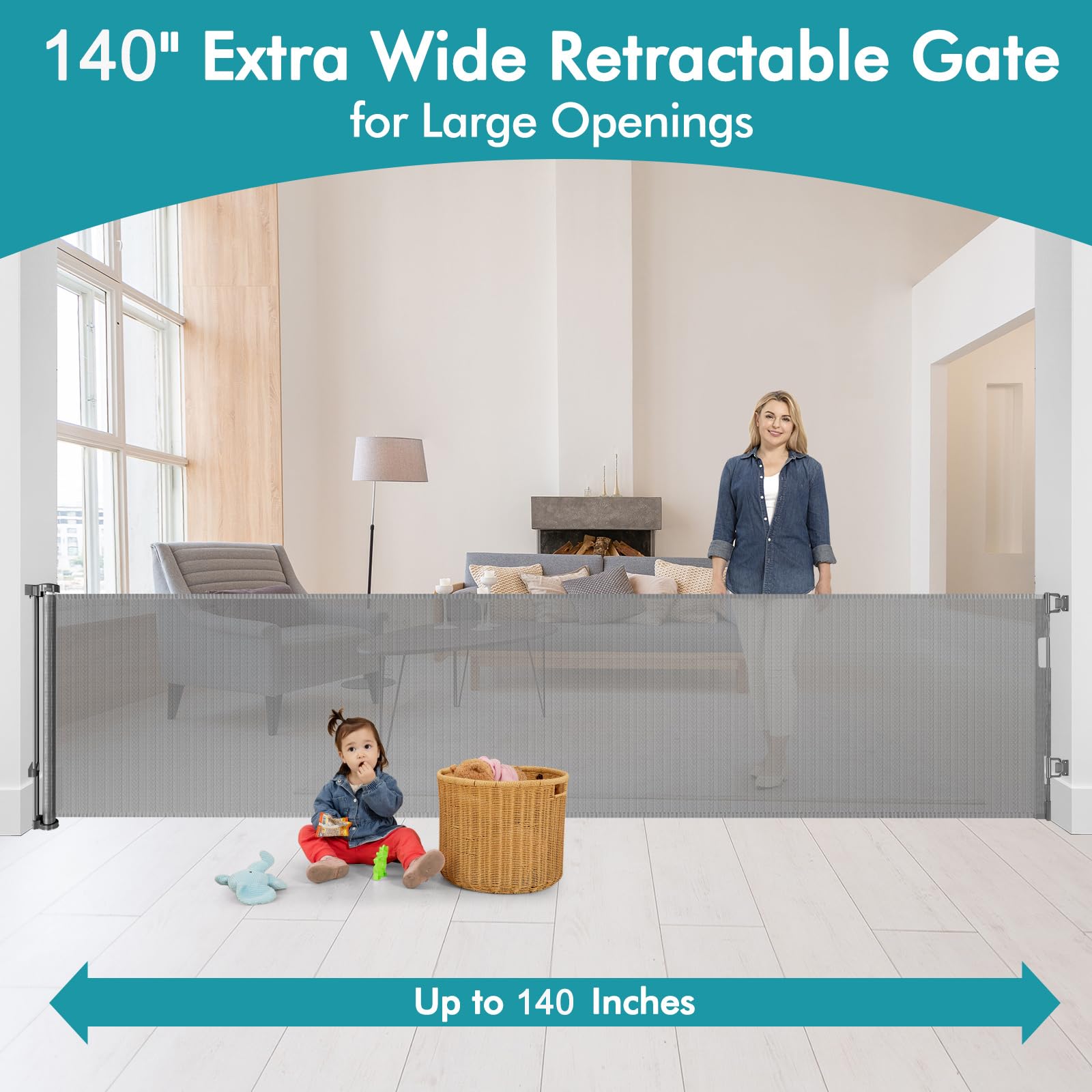 KISKIZ mesh construction gate provides durable safety for kids and pets