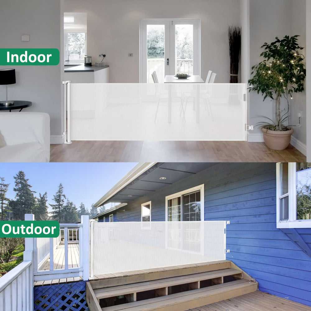 KISKIZ retractable gate shown saving space in a busy entryway