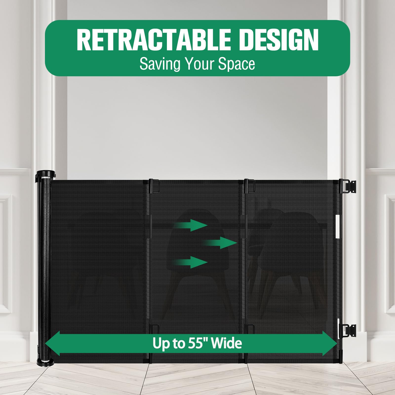 KISKIZ gate rolled up neatly to save space in busy living areas.