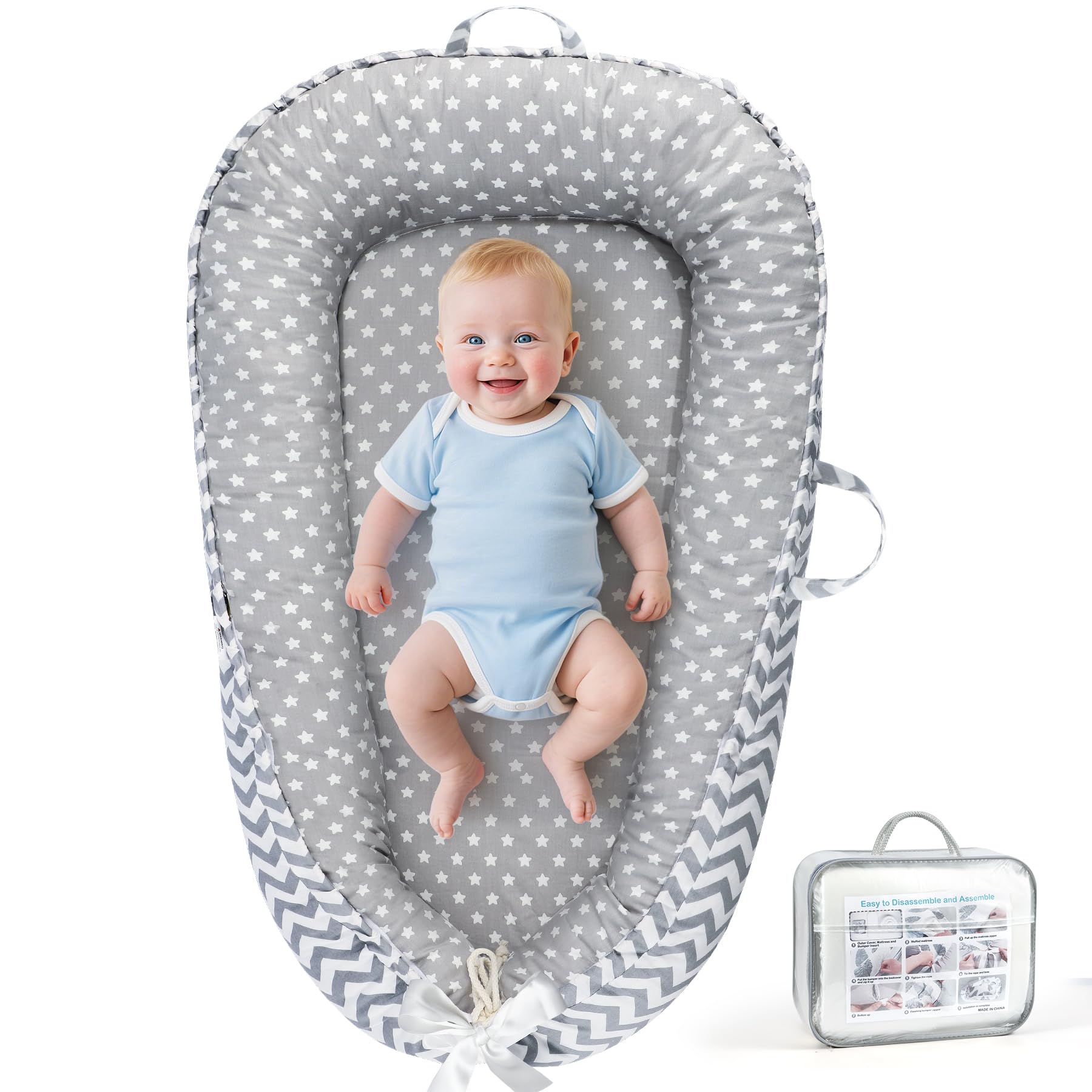 KISS GOLD baby lounger with breathable cotton cover offers gentle, skin-friendly comfort.