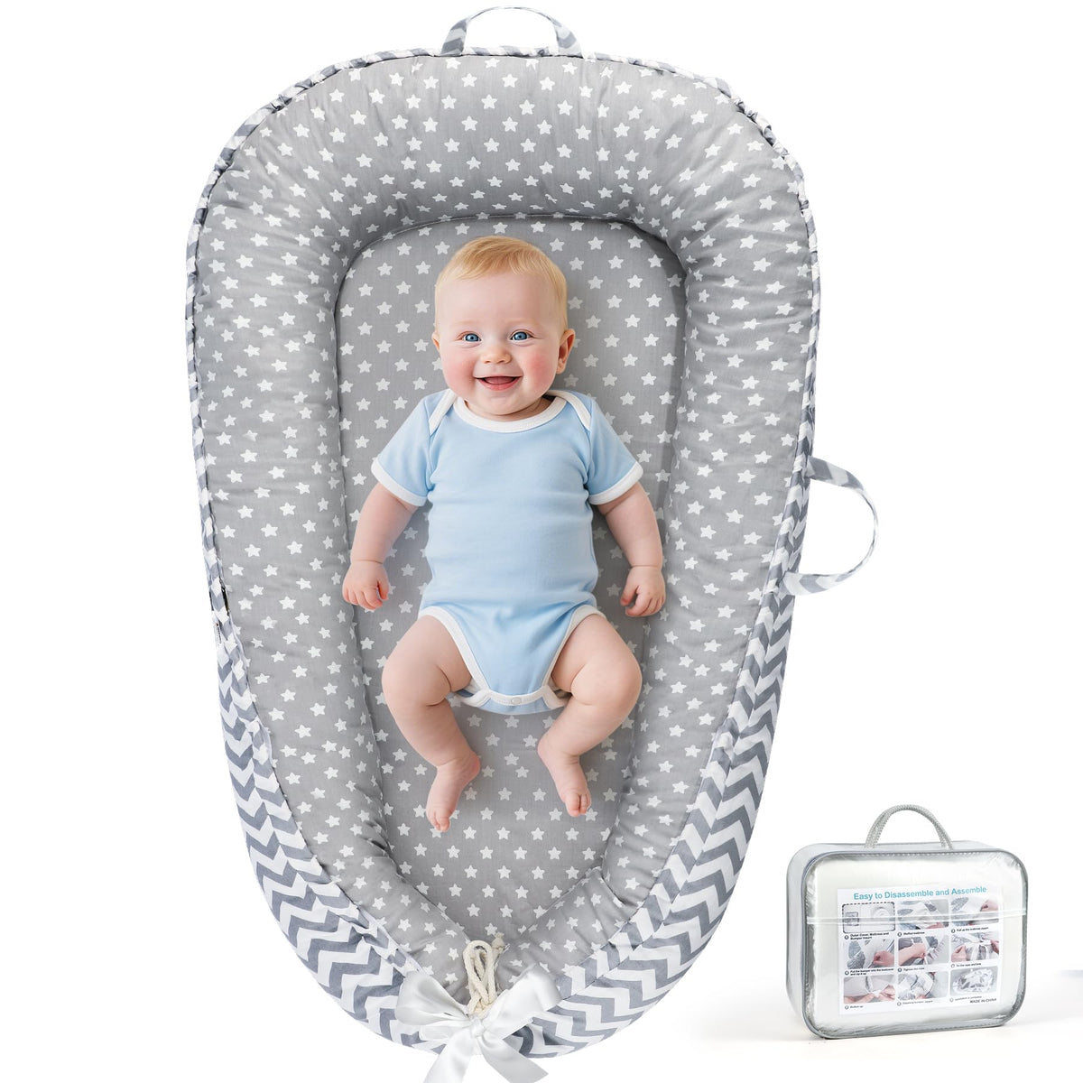 KISS GOLD baby lounger with breathable cotton cover offers gentle, skin-friendly comfort.