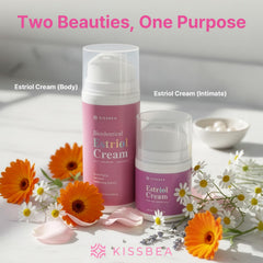 Application scene showing Kissbea Estriol Cream being gently applied to skin.