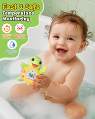 KISSONE bath thermometer flags red and blue alerts for water in the comfortable range.