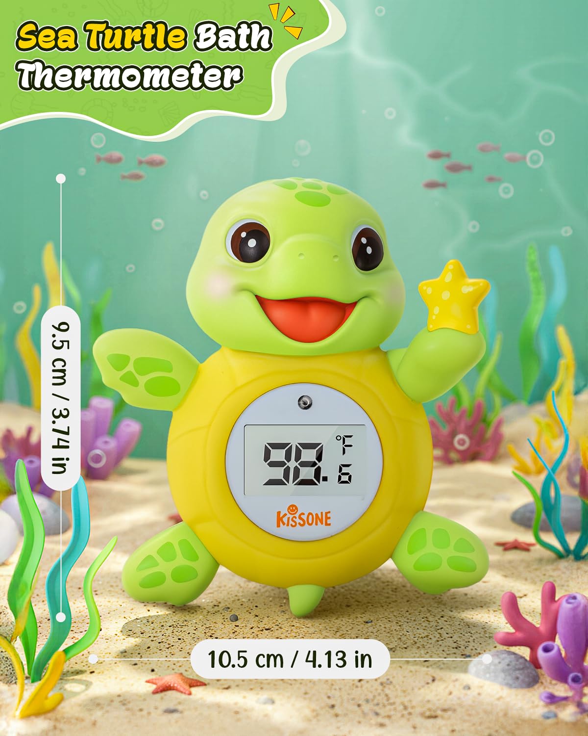 KISSONE bath time turtle toy and thermometer blends safety with play.