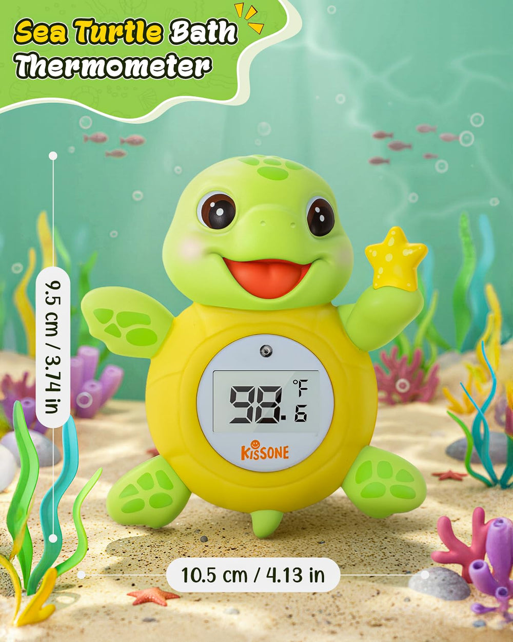 KISSONE bath time turtle toy and thermometer blends safety with play.