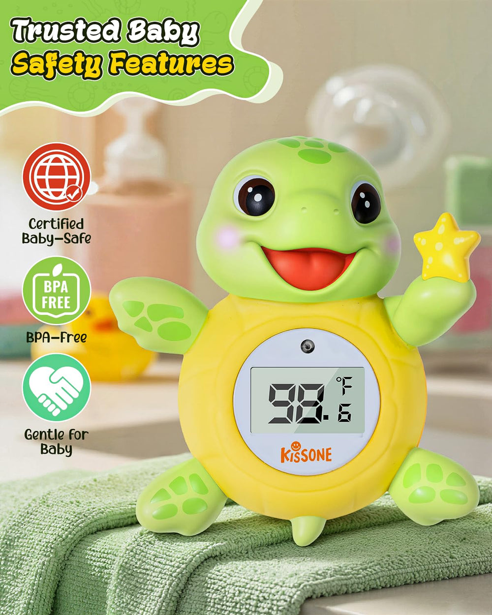 KISSONE BPA-free waterproof design withstands frequent bath time use.