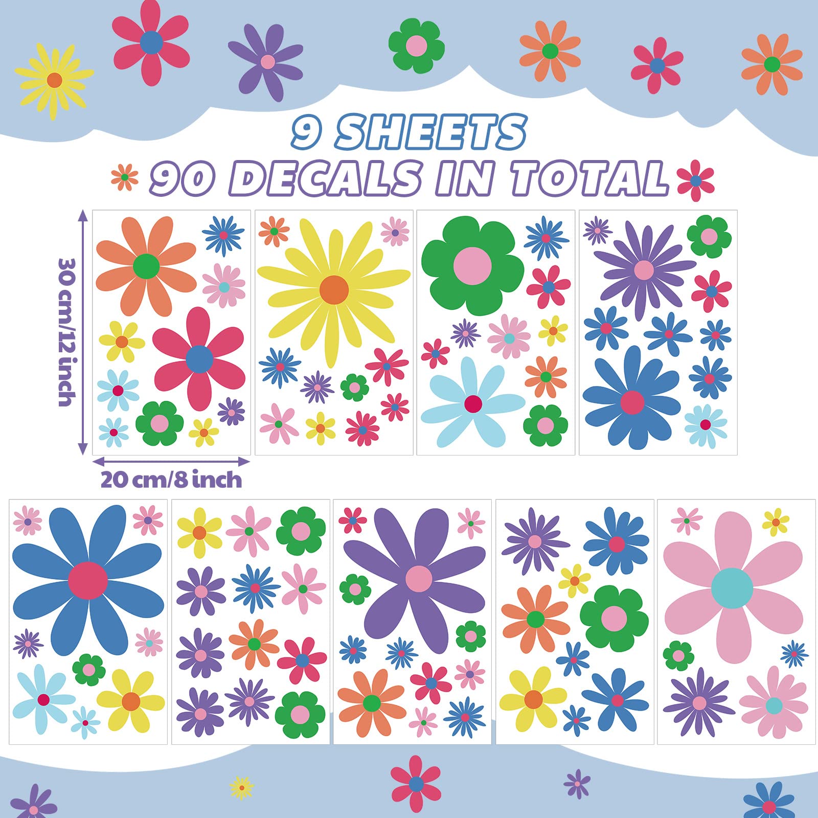 Kisston Daisy wall decal pack 02 brightens living spaces with delicate groovy florals.