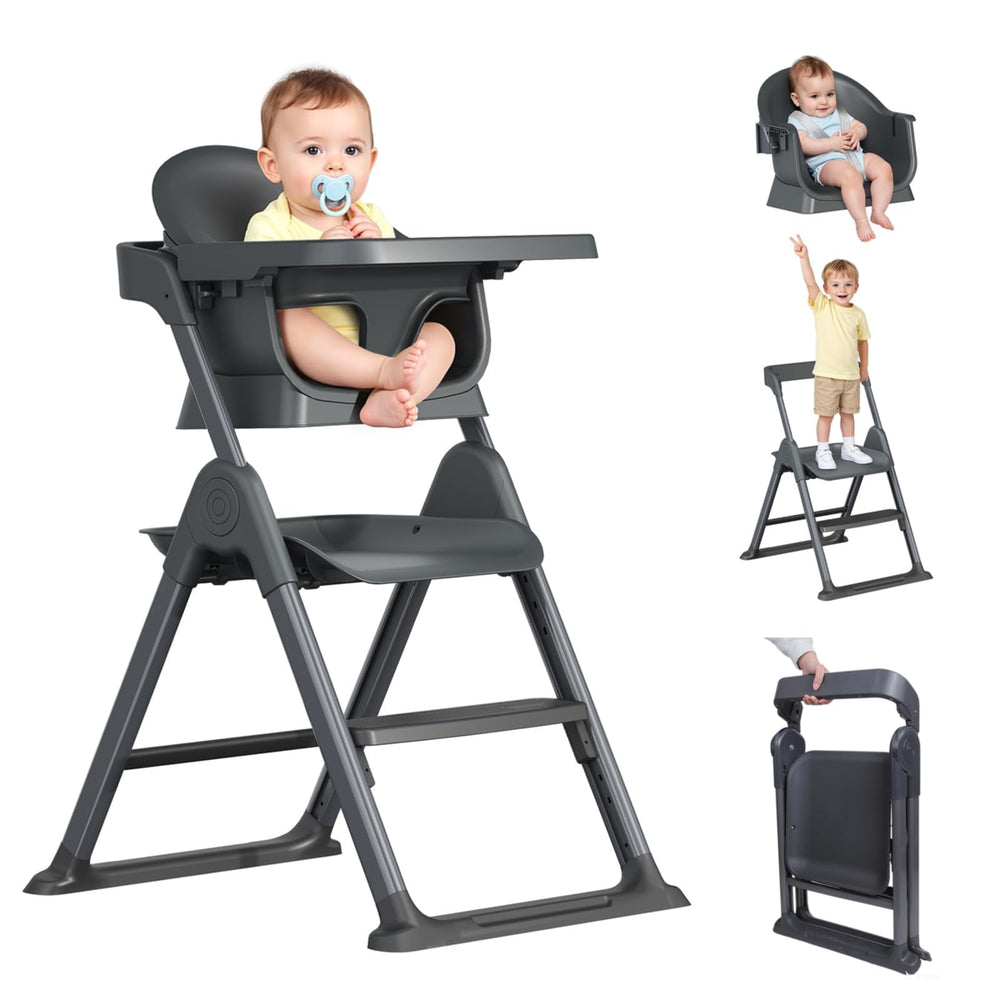 Kisuplus 6-in-1 convertible high chair in use at the dining table showcasing growth stages
