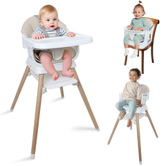 Kisuplus 9-in-1 high chair front view shows versatile beige chair for feeding and learning.