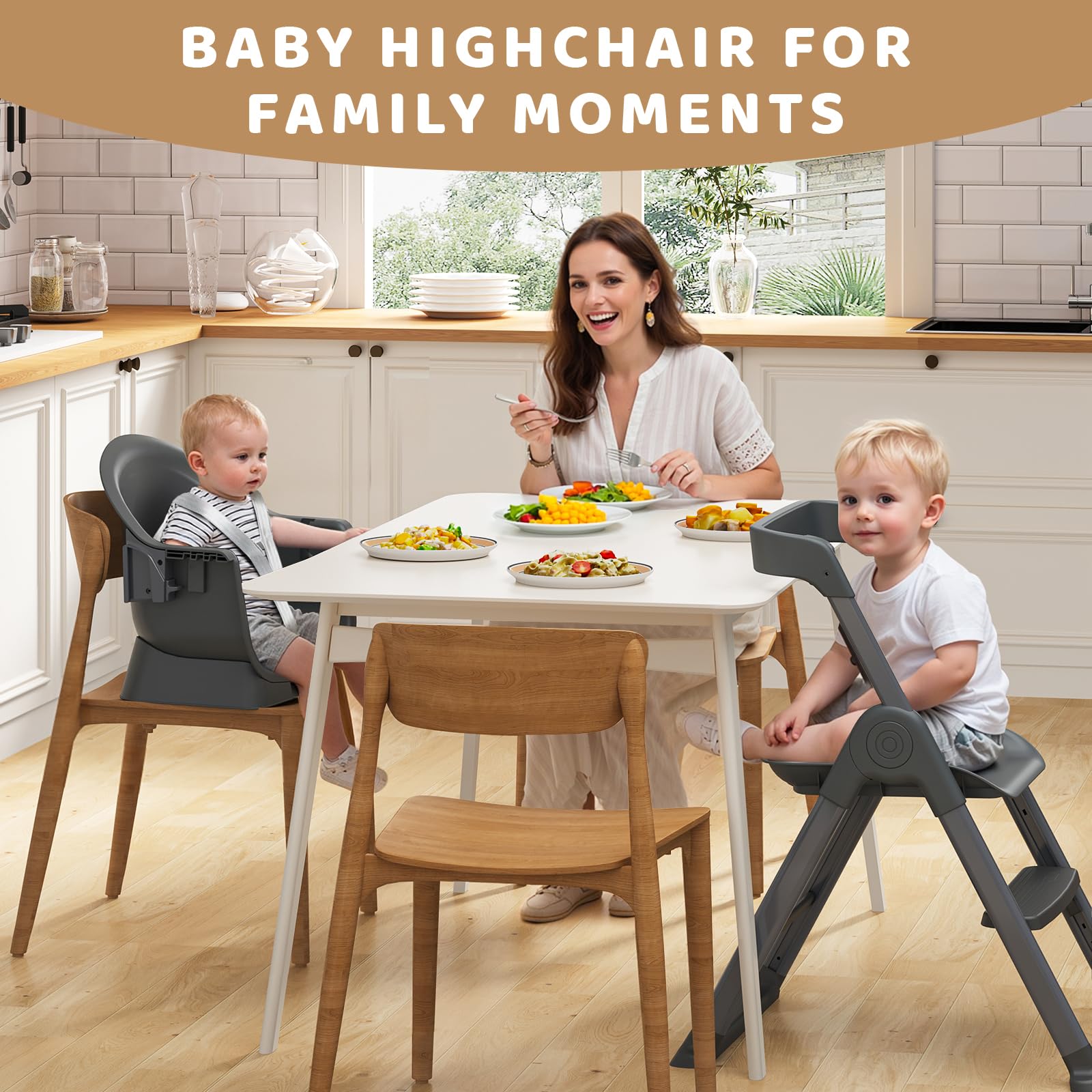 Kisuplus chair showing four height levels for table compatibility