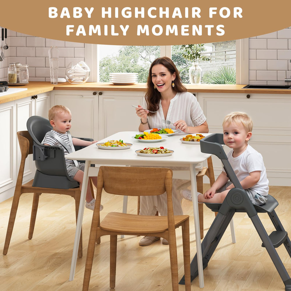 Kisuplus chair showing four height levels for table compatibility