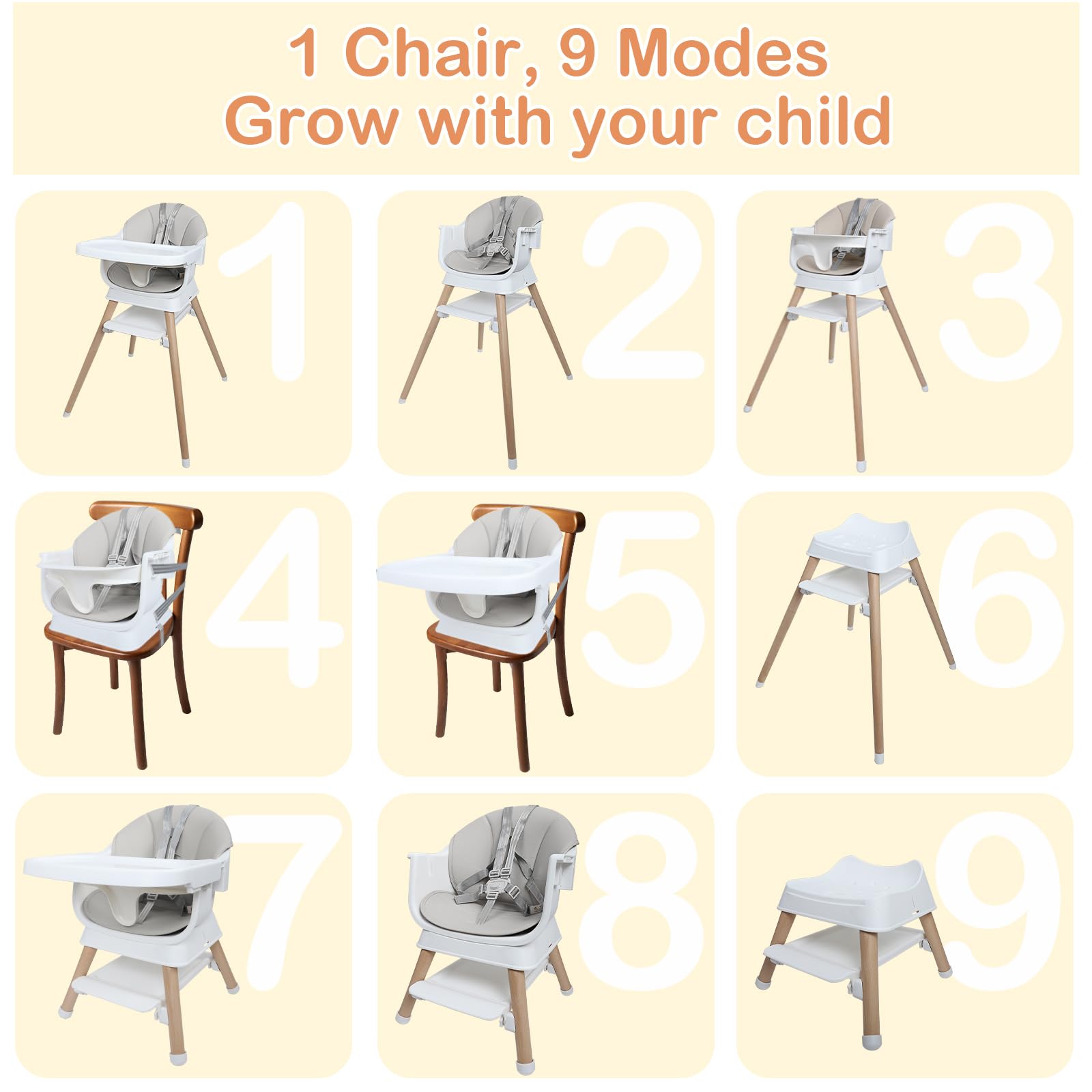 Kisuplus wooden high chair in infant feeding position for meals