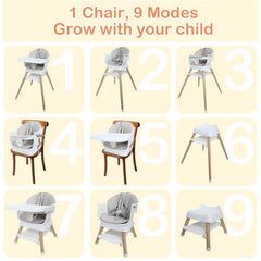 Kisuplus wooden high chair in infant feeding position for meals