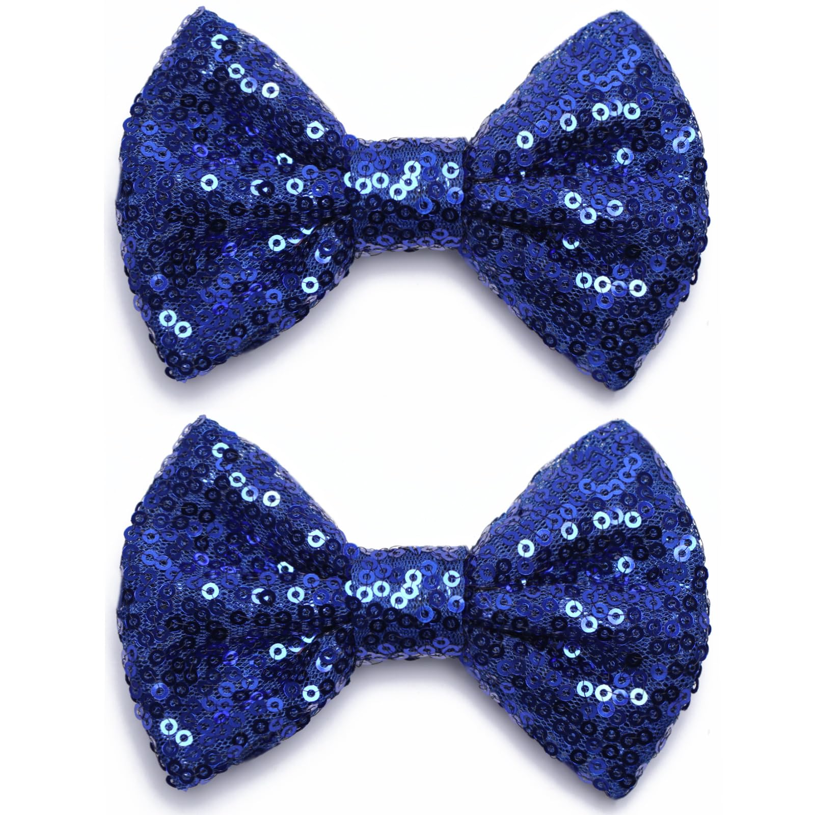 KISZU 4-inch deep blue sequin bow clip close-up showing sparkle and grip