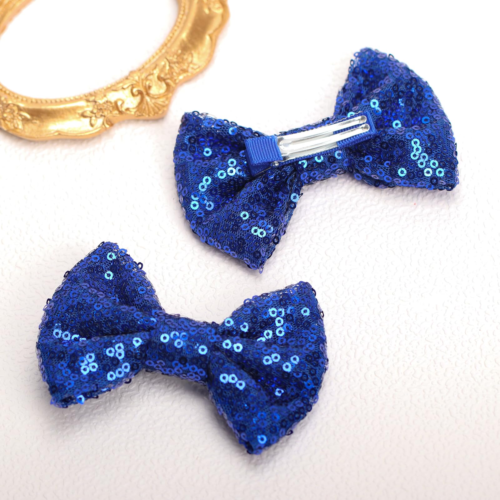 KISZU lightweight sequin bow clip in deep blue for daily wear