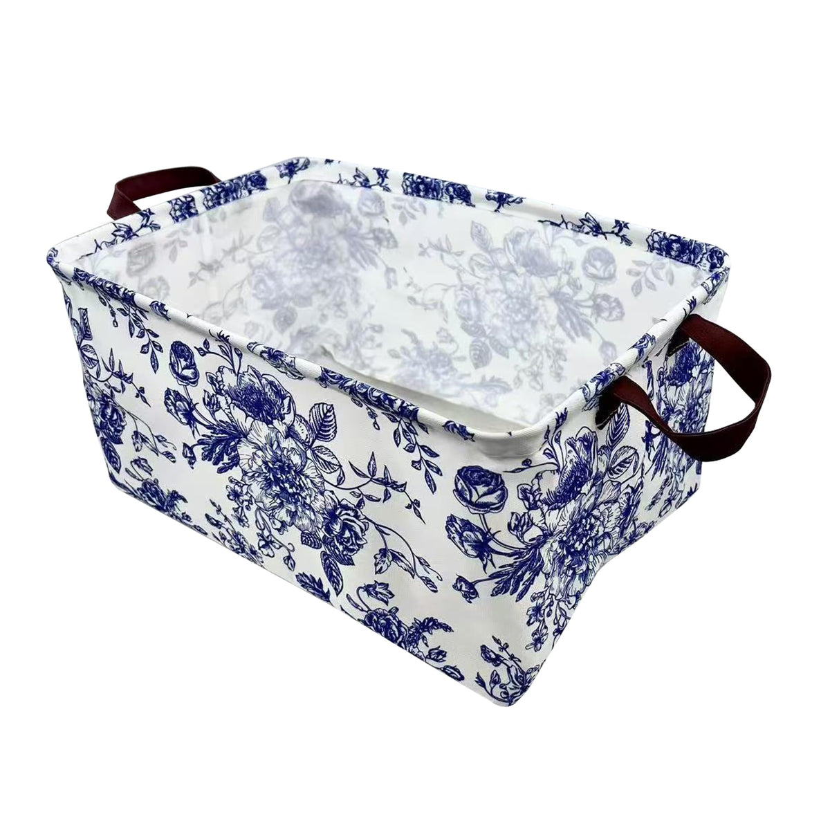 KIUATSJR rectangle storage basket in blue white porcelain pattern for stylish storage and toy tidy.
