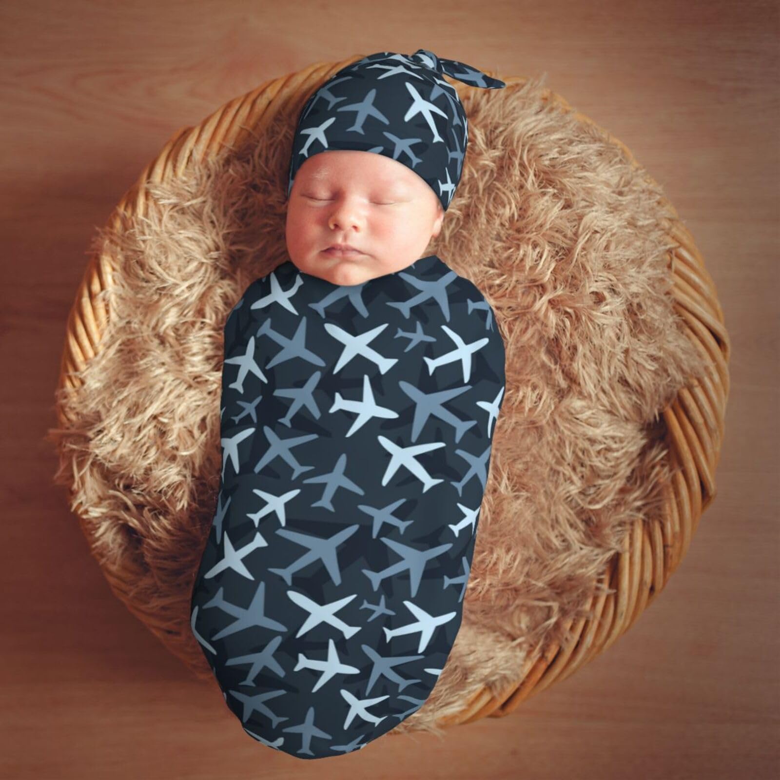 KiuLoam camouflage blue jets nursery setup suggests gentle infant comfort and versatility.