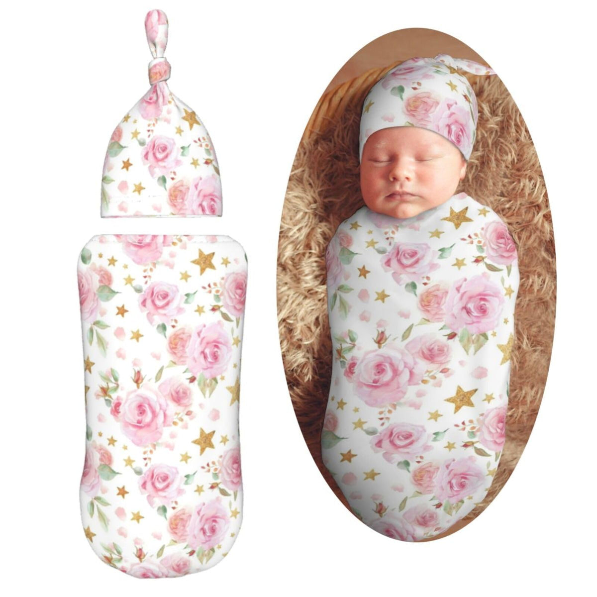 KiuLoam pink floral swaddle blanket for newborns, soft and secure.