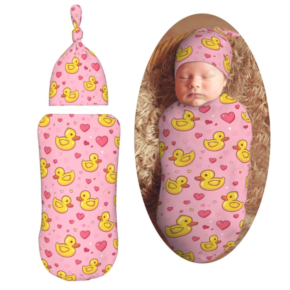 KiuLoam pink yellow heart duck swaddle keeps baby snug and promotes calm sleep.