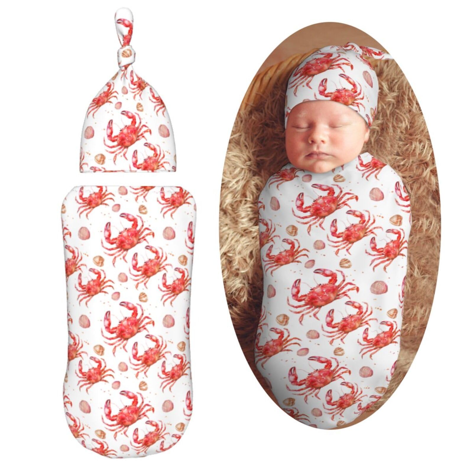 KiuLoam watercolor red crabs shells swaddle blanket soft fabric for gentle wrapping