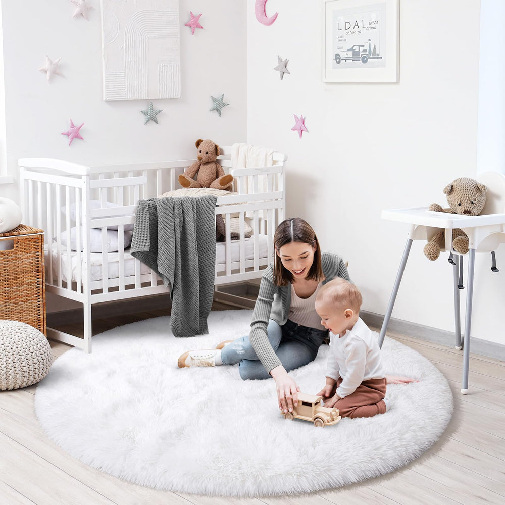KIXINWA round rug ideal for kids' rooms with plush underfoot comfort.