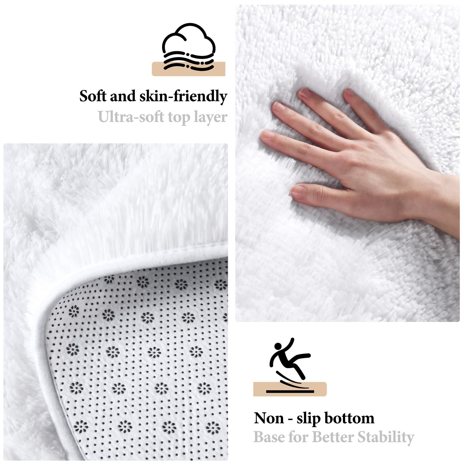 KIXINWA round rug showing non-slip backing to keep floors secure during play.