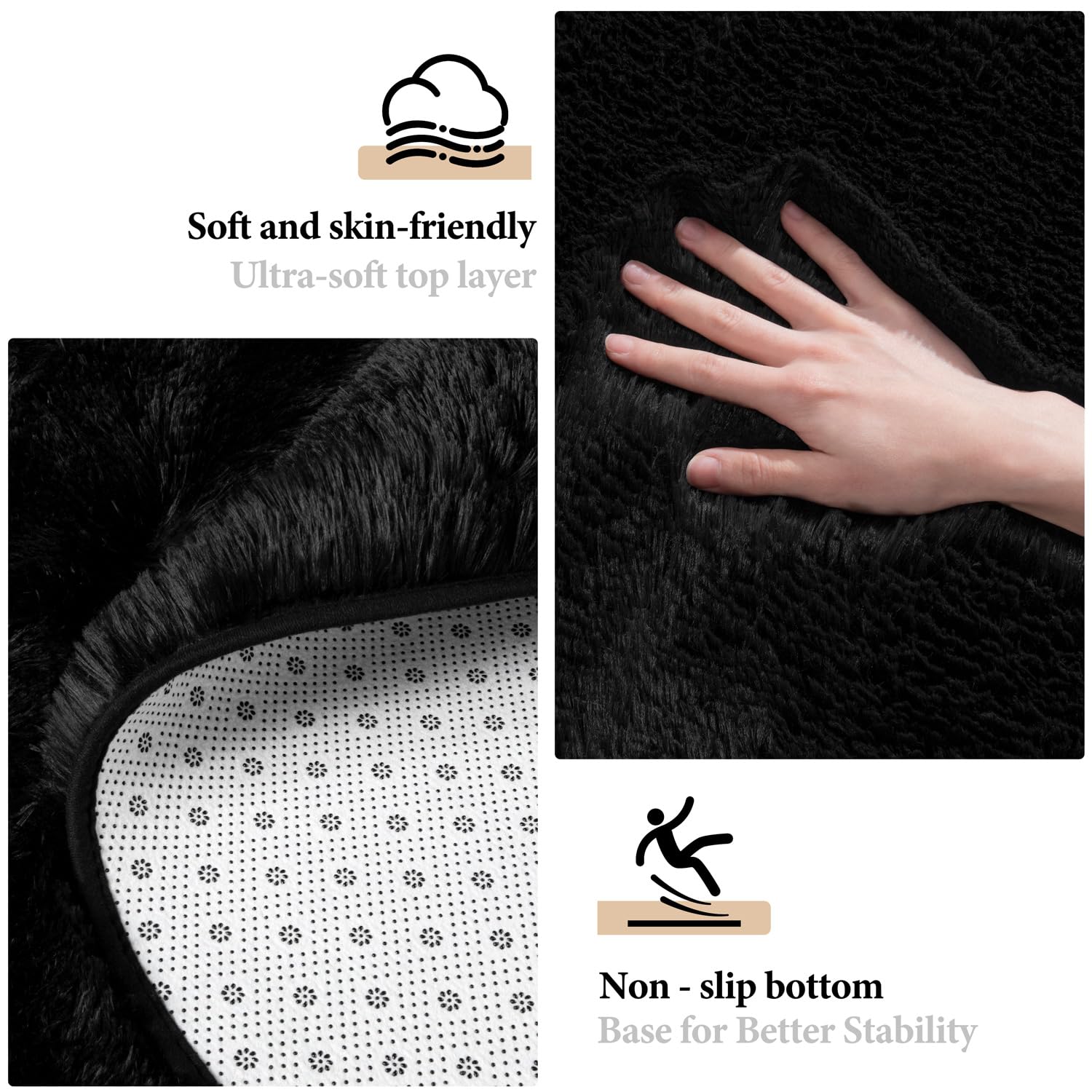 KIXINWA round rug shows non-slip rubber backing for safer floors.