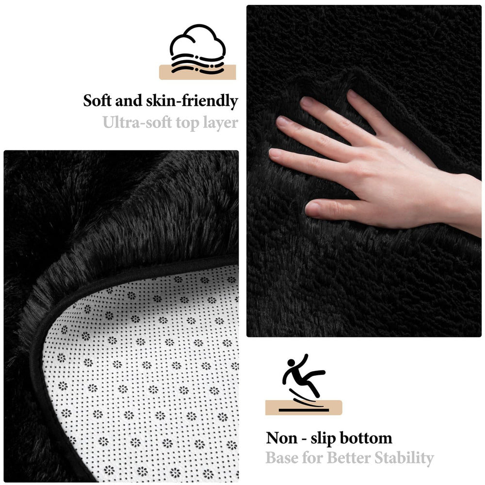 KIXINWA round rug shows non-slip rubber backing for safer floors.