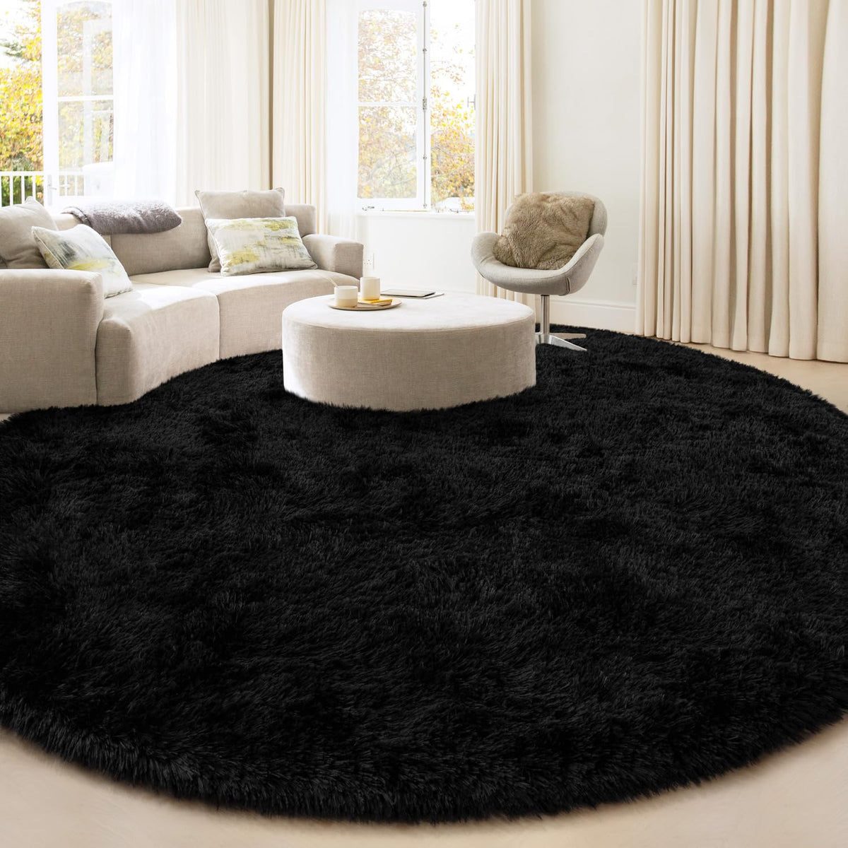 KIXINWA round rug with soft fluffy surface adds cozy comfort to any room.