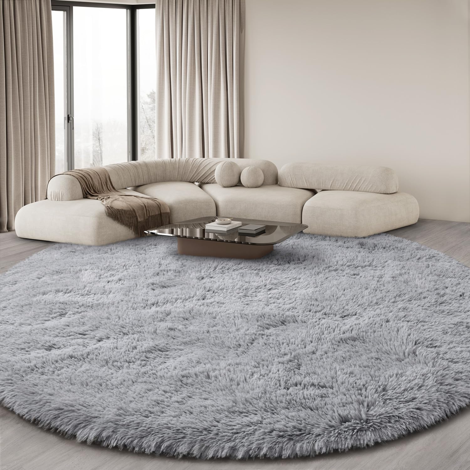 KIXINWA round rug vacuum-packaging recovery helps it regain fluff after opening.