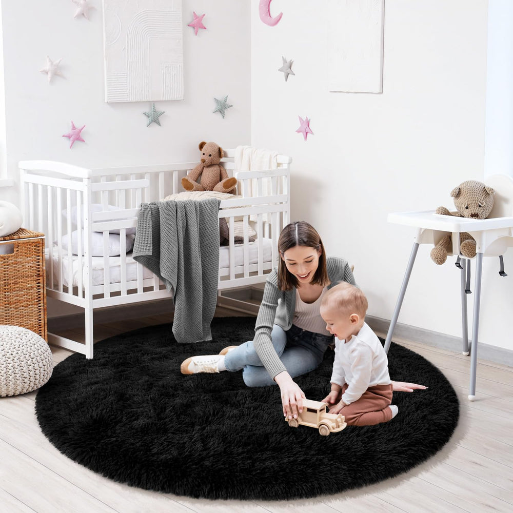 KIXINWA round rug is washable shaggy; easy care for busy homes.