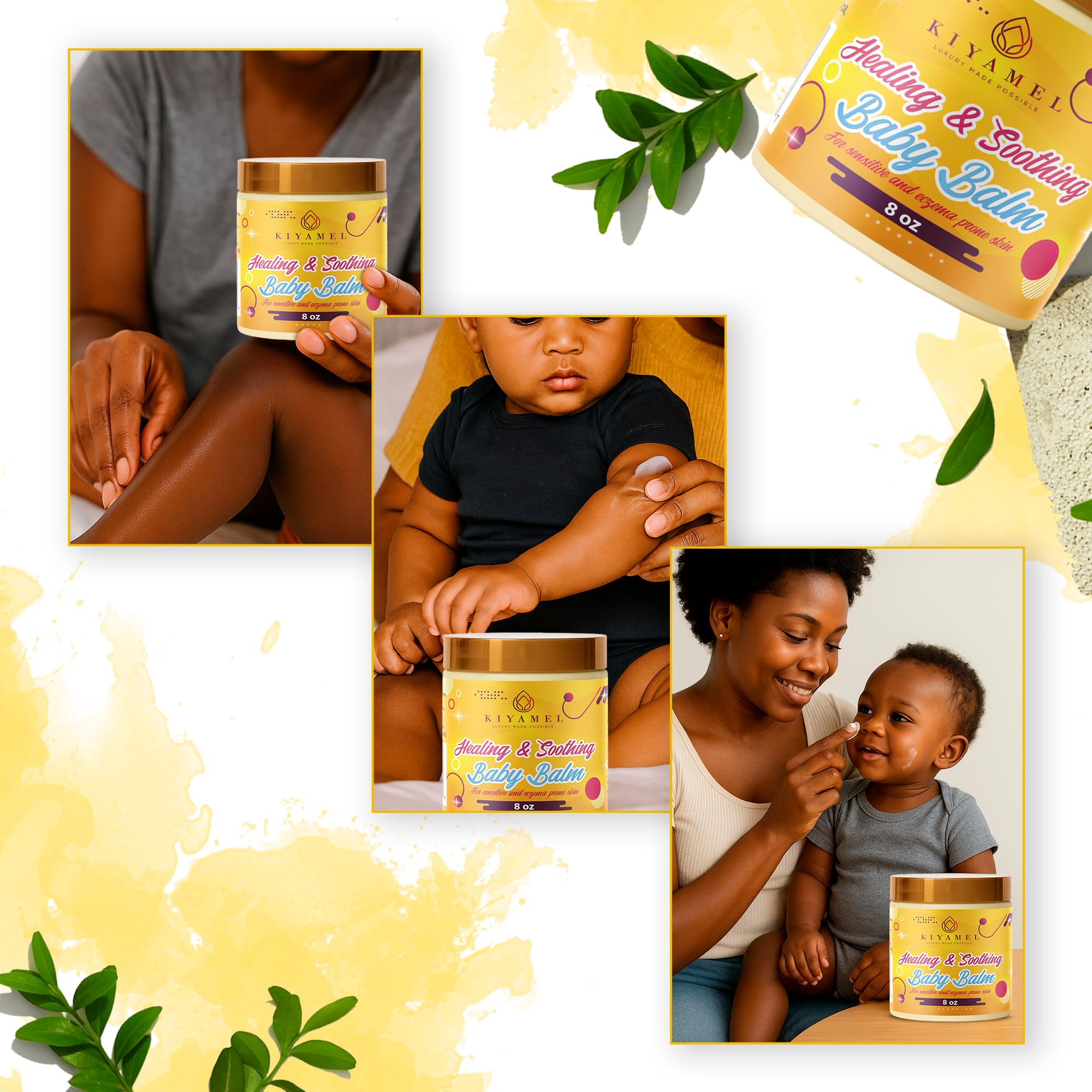 KIYAMEL Healing Baby Balm on smooth, glowing skin after use