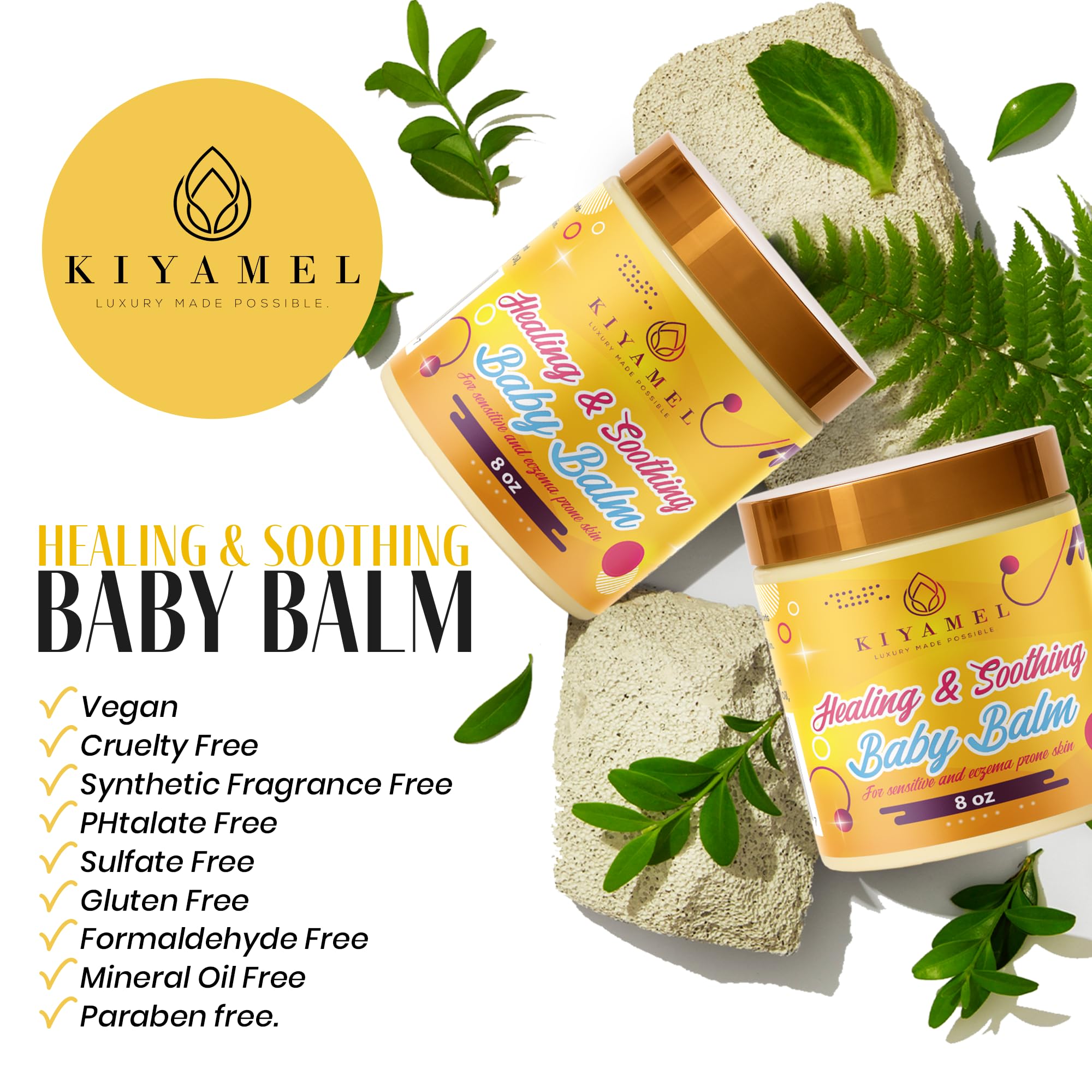KIYAMEL Healing Baby Balm texture closeup highlights quick-absorbing cream