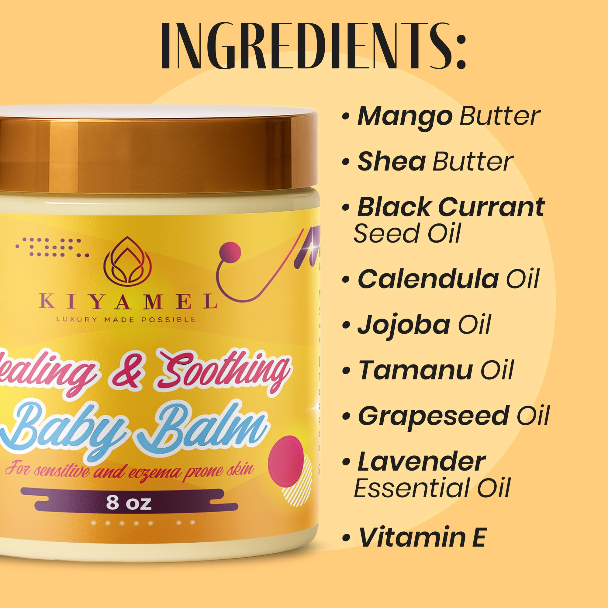 KIYAMEL Healing Baby Balm oil blend nourishes dry skin with black currant and tamanu