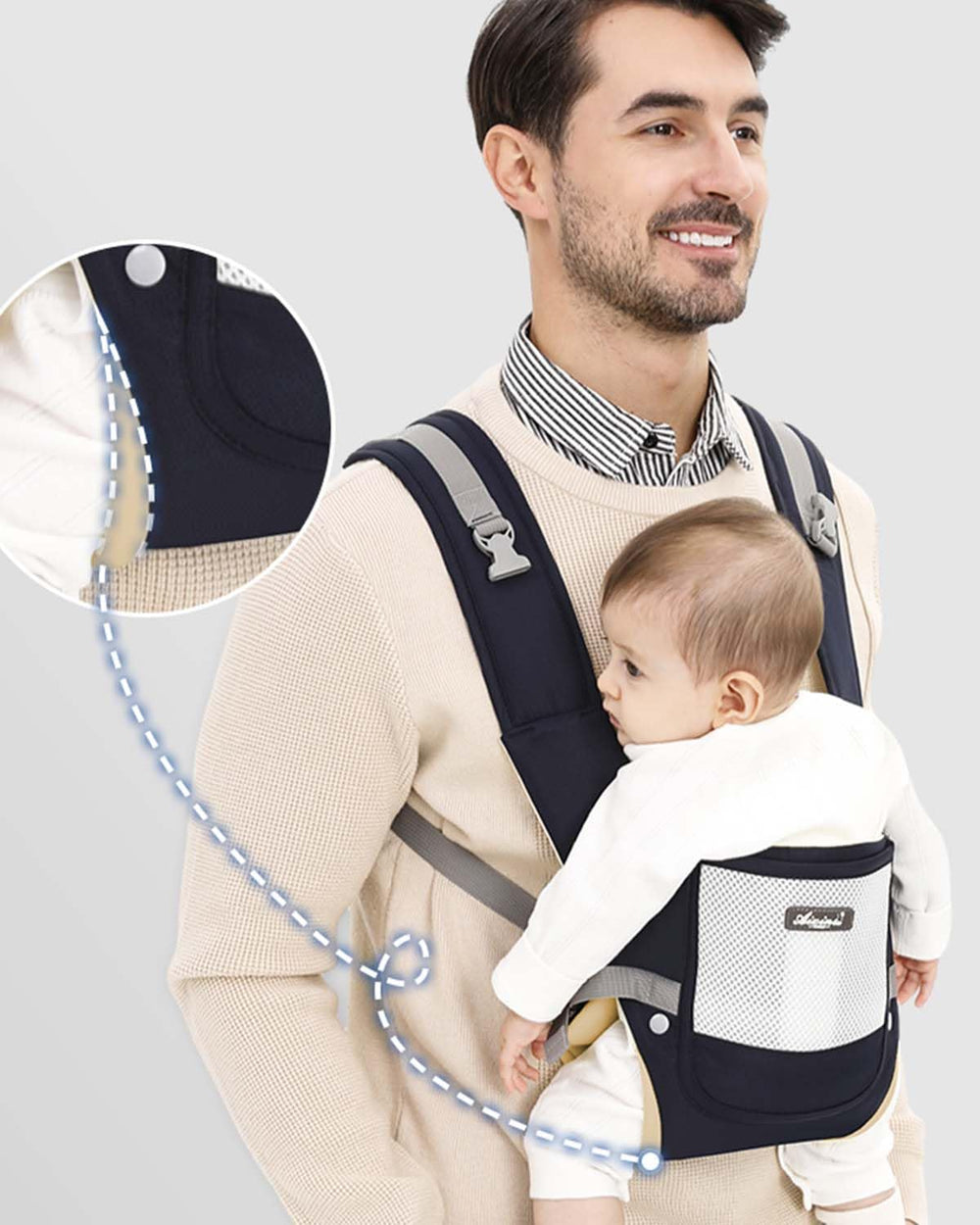 KIYUMI 4-in-1 design adapts for front, hip, back, and cradle carries.