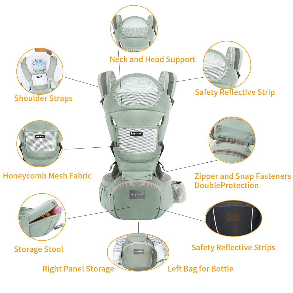 KIYUMI adjustable shoulder straps and padding distribute weight evenly.