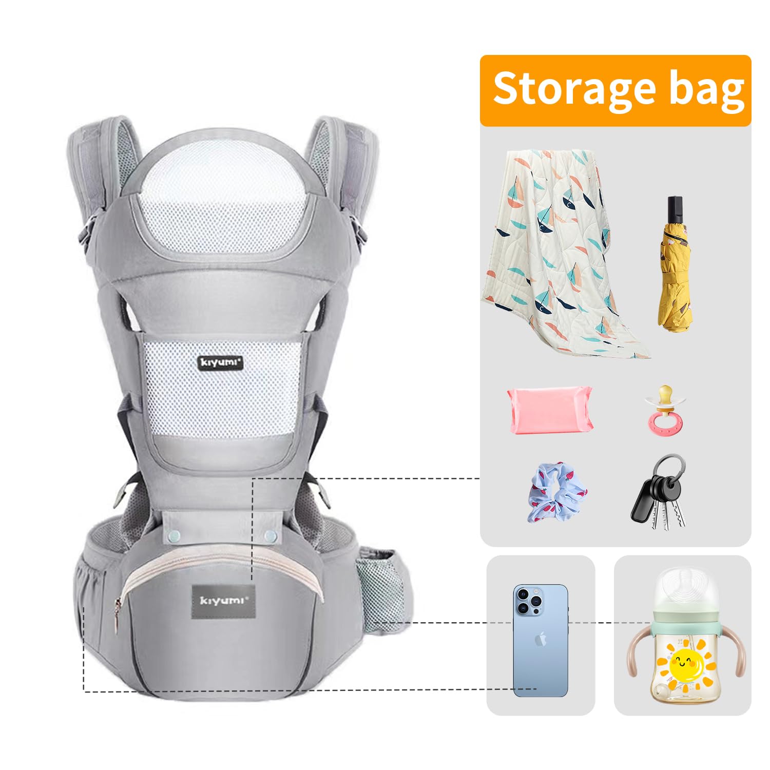 KIYUMI breathable 3D mesh keeps baby cool by promoting airflow in warm weather.