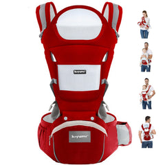 KIYUMI baby carrier hip-seat design for ergonomic support of baby and parent.