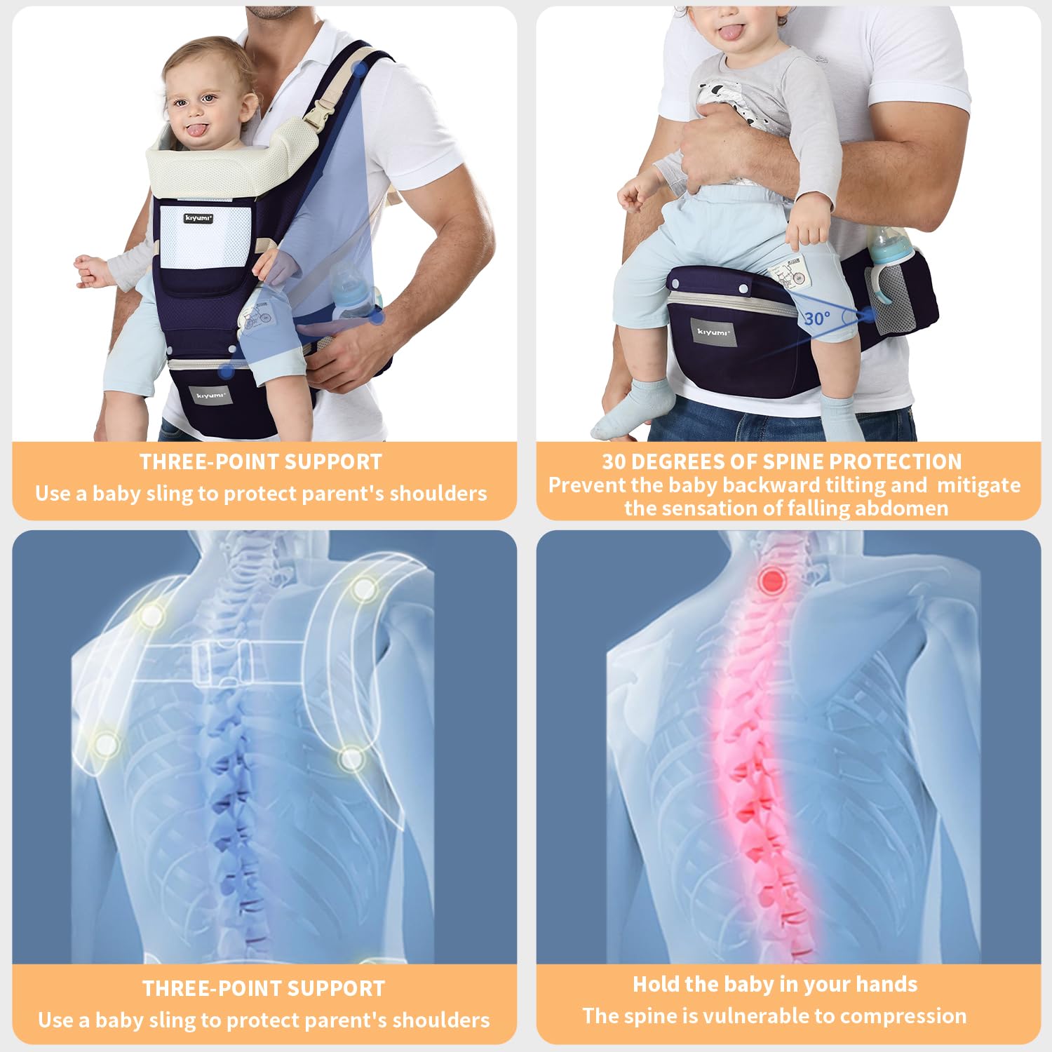 Kiyumi carrier features breathable 3D mesh for comfort.