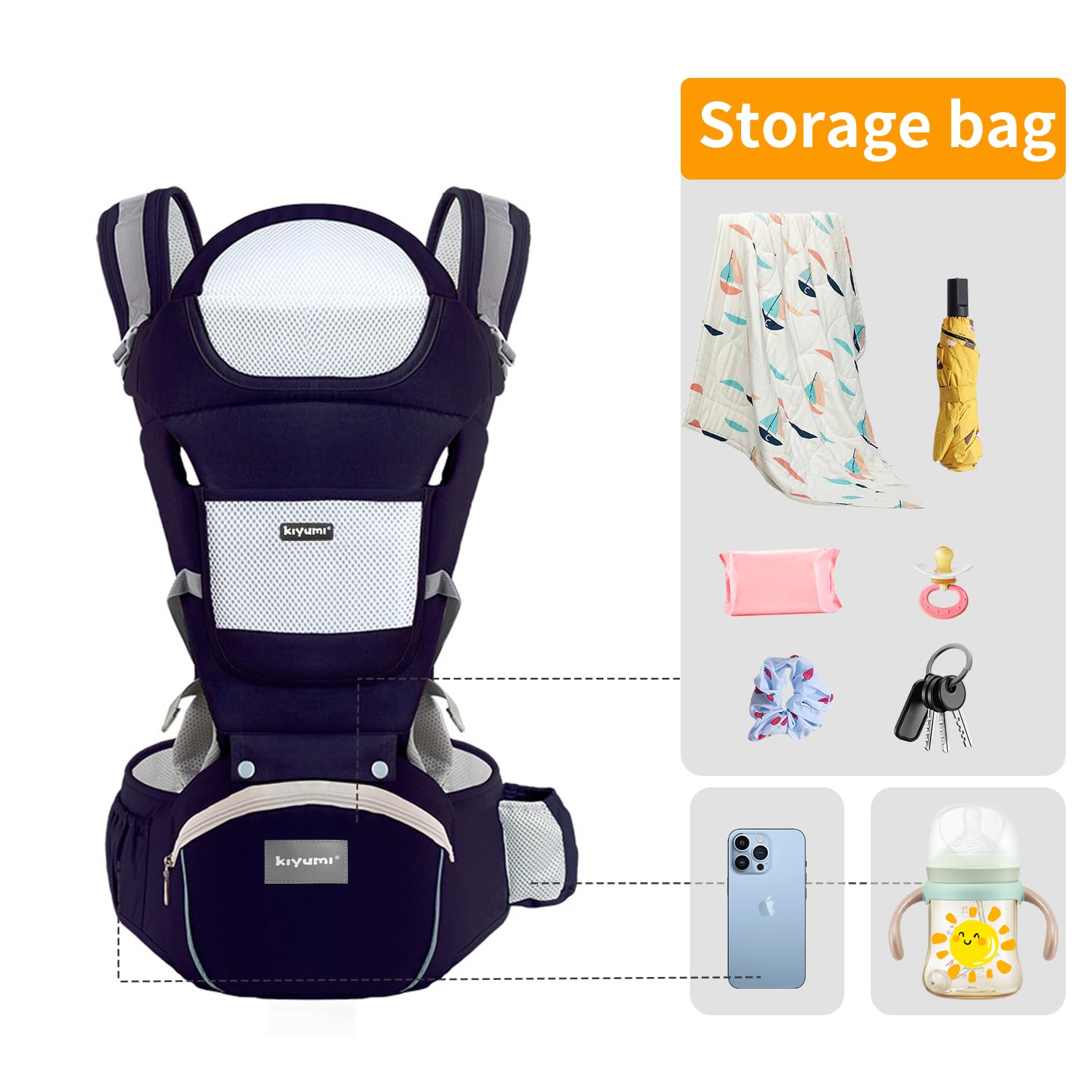 Kiyumi provides head support for infant comfort.