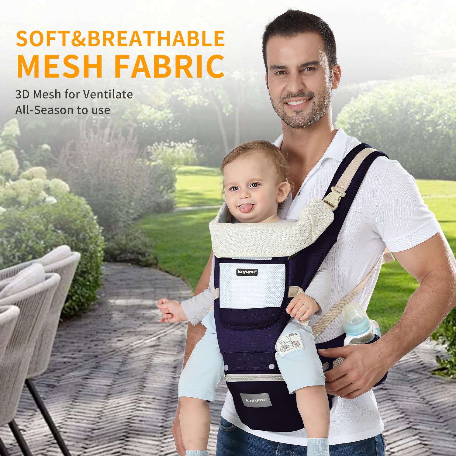 Kiyumi hip seat with pockets helps keep essentials handy.