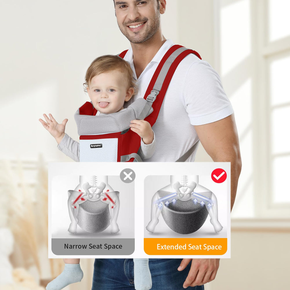 KIYUMI M-position ergonomic setup supports comfortable front and back carrying.