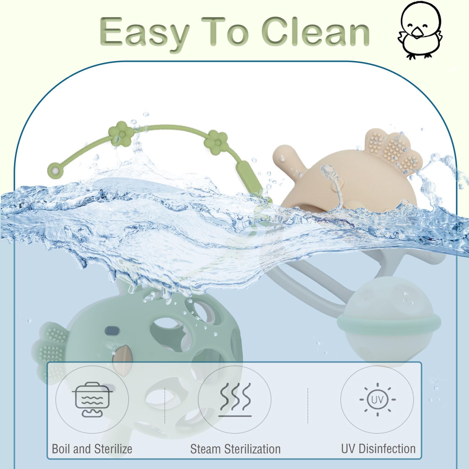 Kizadee teether with anti-lost rope to keep it nearby.
