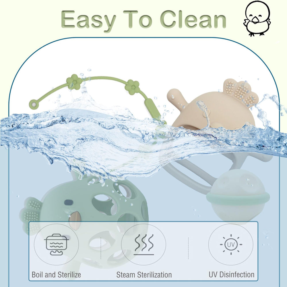 Kizadee teether with anti-lost rope to keep it nearby.