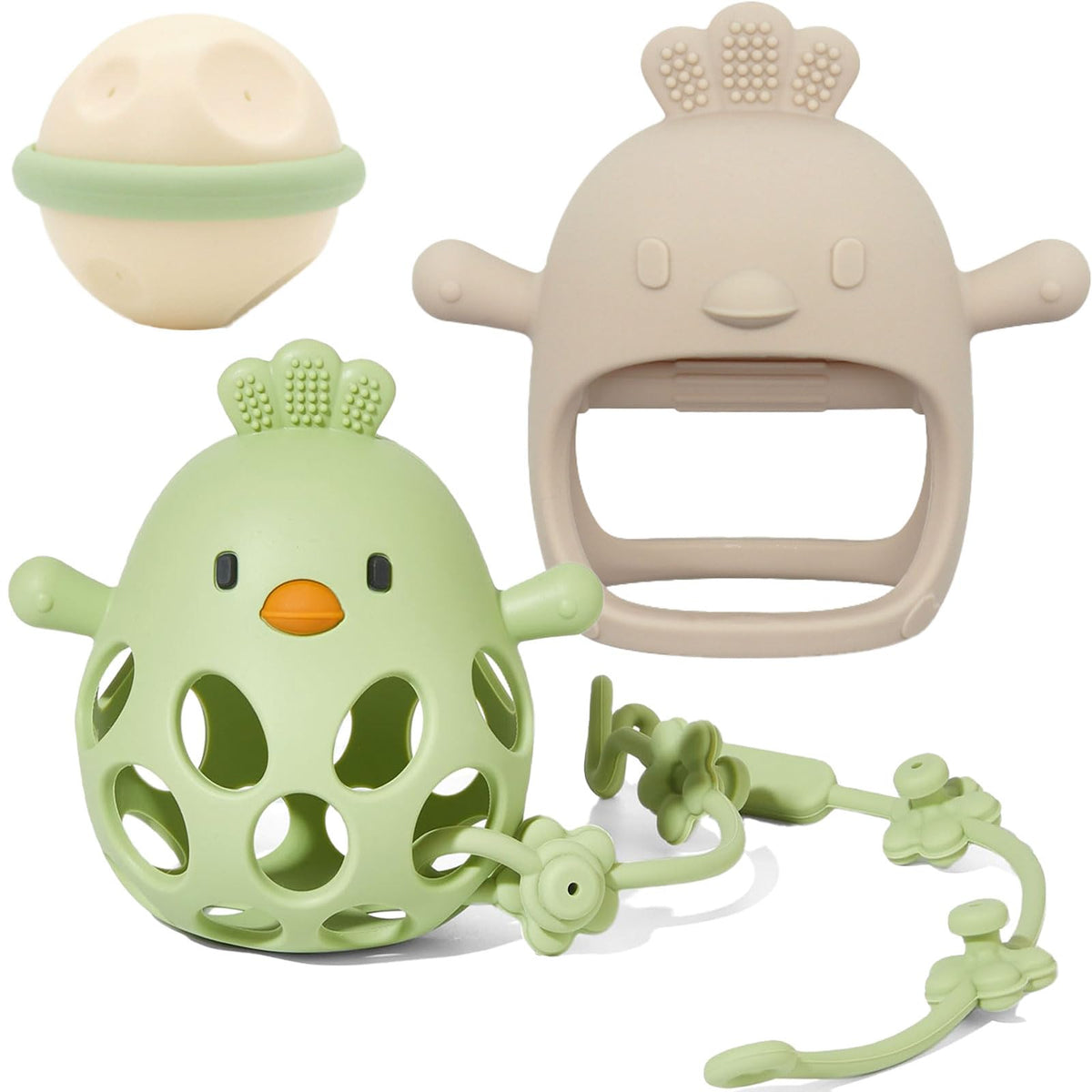 Kizadee baby teething toy in silicone with textured surfaces for gum soothing.