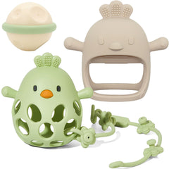 Kizadee baby teething toy in silicone with textured surfaces for gum soothing.